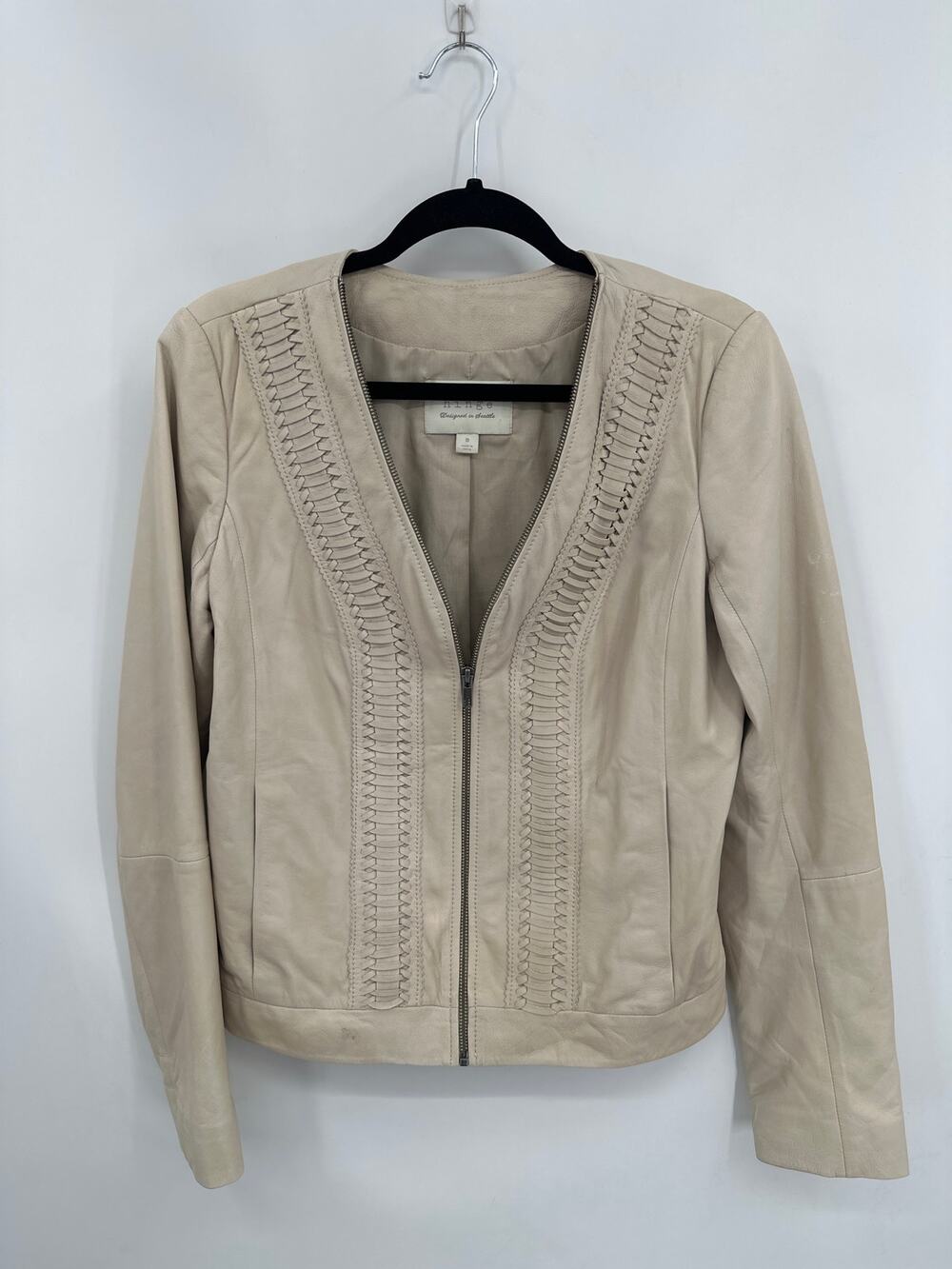 Hinge Soft Leather Moto Jacket in Cream Size Medium
